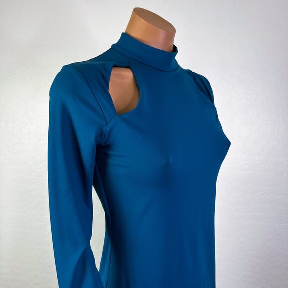 Susana Monaco Cutout Long Sleeve Mock Neck Mini Dress Blue S NWT Cocktail Party - Picture 5 of 12